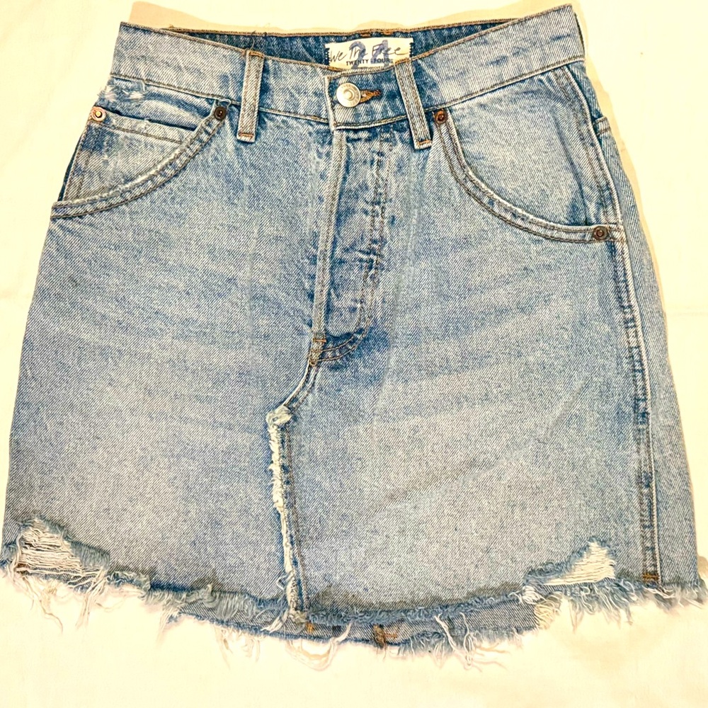 Free People “Brea” Women’s High Waist Cut Off Button-fly Denim Skirt 24R